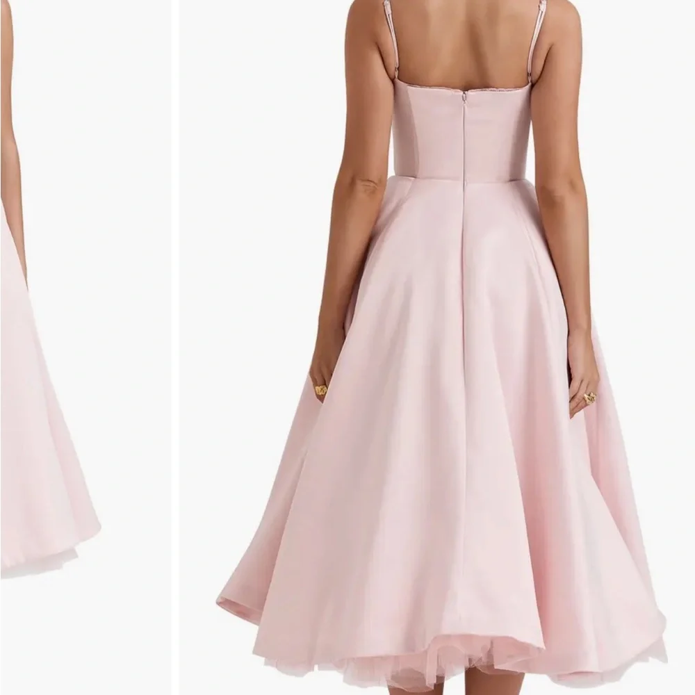 House of cb Mademoiselle Bustier Stretch Satin Midi Dress pink salt, SMALL - Picture 2 of 9